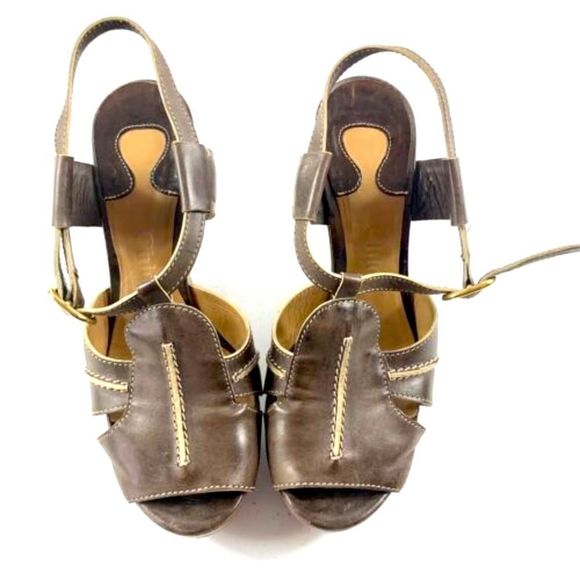Designer Chloe Saks 5th Ave-Brown Leather Wedge Sandals MSRP$695, sz 38, box/bag - Picture 4 of 16